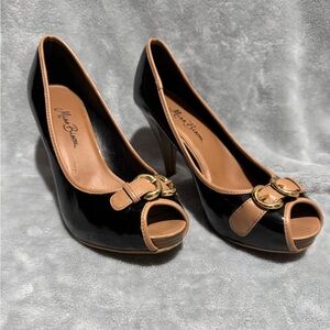 Black and Tan Peep Toe Heels
